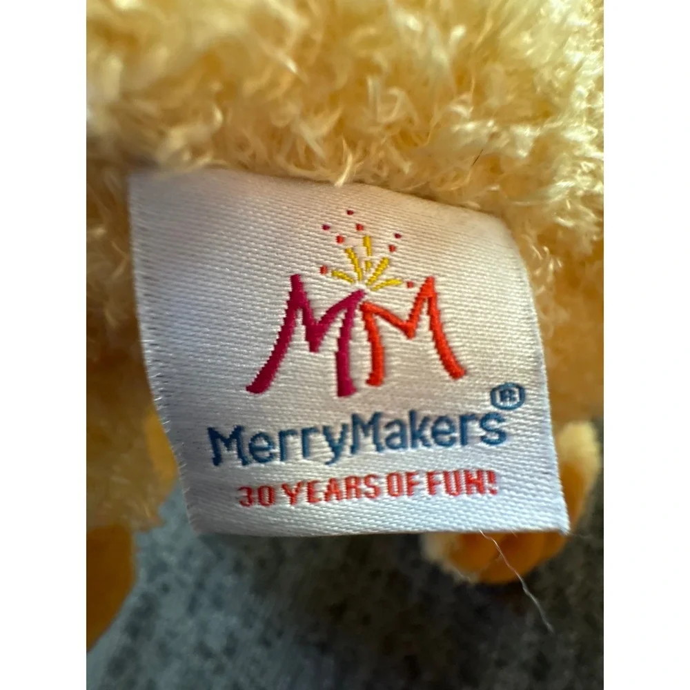 MerryMakers Biscuit the Little Yellow Puppy Plush Dog 8 Inch Red Collar Toy